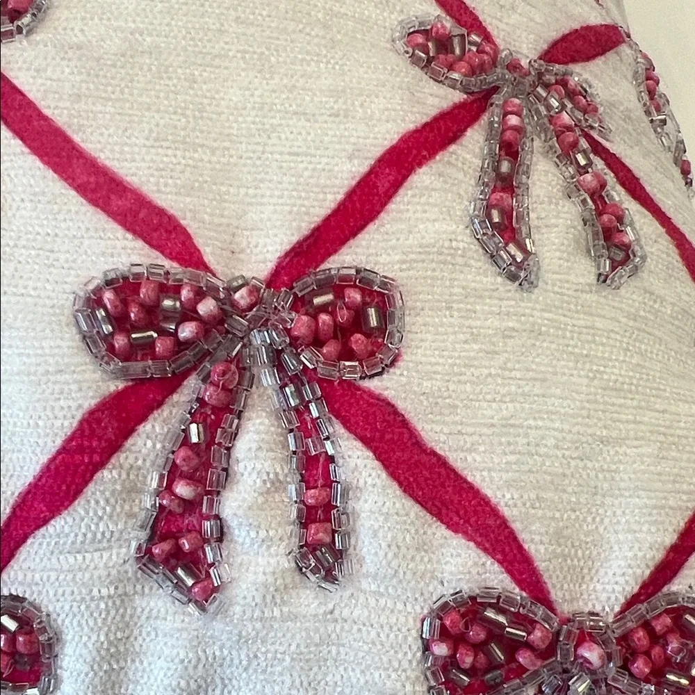 Festive Red and White Bow Holiday Pillow
